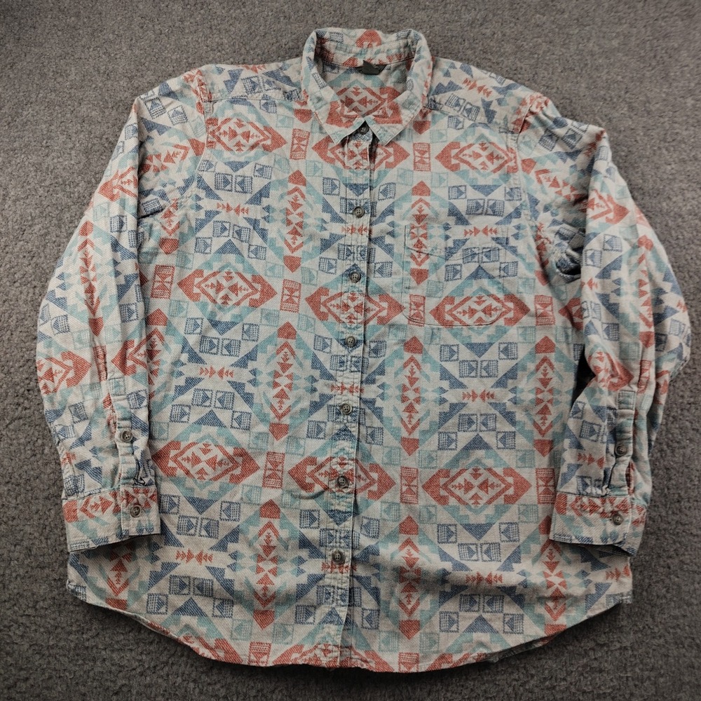 Eddie Bauer Button Up Shirt Sz XL Womens Flannel Geometric Southwestern Aztec